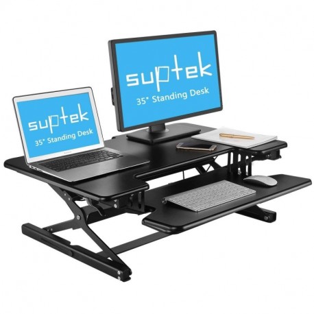 Suptek 35" Wide Platform Height Adjustable Standing Desk Riser with Removable Keyboard Tray Black 