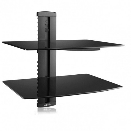 Suptek Black 2 Floating Shelf with Strengthened Tempered Glass for DVD Players/Cable Boxes/Games Consoles/TV Accessories 2 Shelf, Black CS202