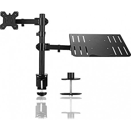 Suptek Full Motion Computer Monitor and Laptop Riser Desk Mount Stand, Height Adjustable (400mm), Fits 13-27 inch Screen and up to 17 inch Notebooks, VESA 75/100, up to 22lbs for Each (MD6432TP004)