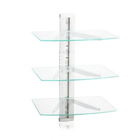 suptek DVD Floating Shelf, Glass TV Wall Mount with Shelf for DVD Player / PS4 / Cable Boxes/Game Consoles/Sky Box/TV Accessories, Media Shelf, Flat Black Wall Mount Bracket, AV Shelf, 3 Tiers CS303S