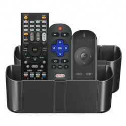 Suptek Remote Control Holder Wall Mount，Hole-Free TV Remote Holder for 3 or 4 Remotes, Black, Quantity 2，S4B2