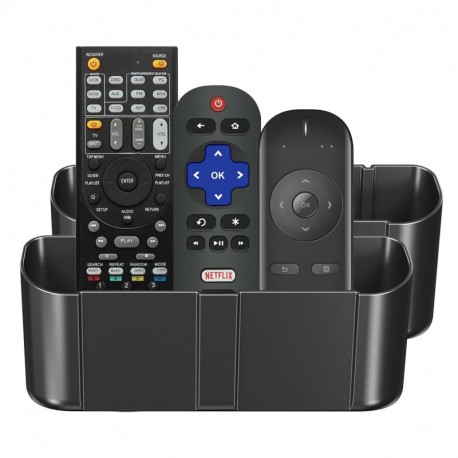 Suptek Remote Control Holder Wall Mount，Hole-Free TV Remote Holder for 3 or 4 Remotes, Black, Quantity 2，S4B2