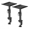 suptek Clamp-on Speaker Stand Desk Mount Set, Height Adjustment, Tilt, Swivel, 9.6 x 8.8 inch Trays, Universal Audio Holders for Computer and Bookshelf Speakers, Elevated Sound, 2 Pack, Black, SDM001B