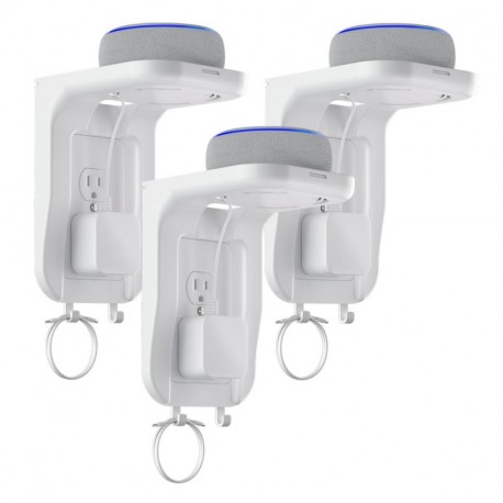 Suptek Wall Outlet Shelf 3 Pack,Home Wall Shelf Organizer for Outlets,Perfect for Bathroom,Kitchen, Bedrooms,Hold Cell Phone,Speaker up to 20lbs,With Cable Management and Detachable Hooks,White(S3W3)