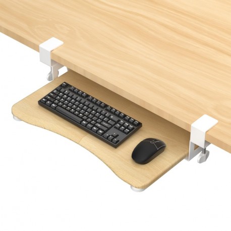 suptek Small Keyboard Tray Under Desk Pull Out with C Clamp Mount for Computer Keyboard, 20 (24.2 Including Clamps) x 11.8 inch Slide-Out Platform Computer Drawer for Typing, Light Wood, DSF1SQM