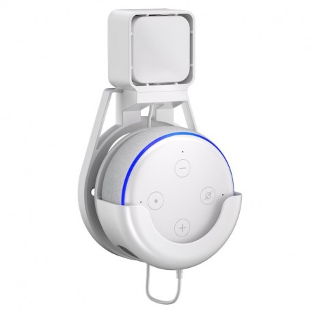 suptek Wall Mount Holder for Echo Dot 3rd Gen, Outlet Wall Mount Stand for Alexa, with Built-in Cable Management, Wall Screw or Stick-on Option, White,S5W