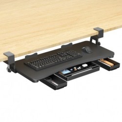 suptek Under Desk Keyboard Tray with Storage Drawer – 26.7" x 11.8" Large Workspace, Heavy-Duty C-Clamp Mount, Adjustable Height, Easy Installation – Perfect for Home Office, DSF6CT