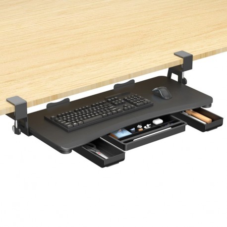 suptek Under Desk Keyboard Tray with Storage Drawer – 26.7" x 11.8" Large Workspace, Heavy-Duty C-Clamp Mount, Adjustable Height, Easy Installation – Perfect for Home Office, DSF6CT