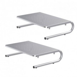 suptek Monitor Stand Riser, Laptop Holder Printer Riser Desk Accessories, Vented Metal Platform and 4 inches Height Underneath Storage for Office Supplies (MST004S-2), 2 Pack, Silver
